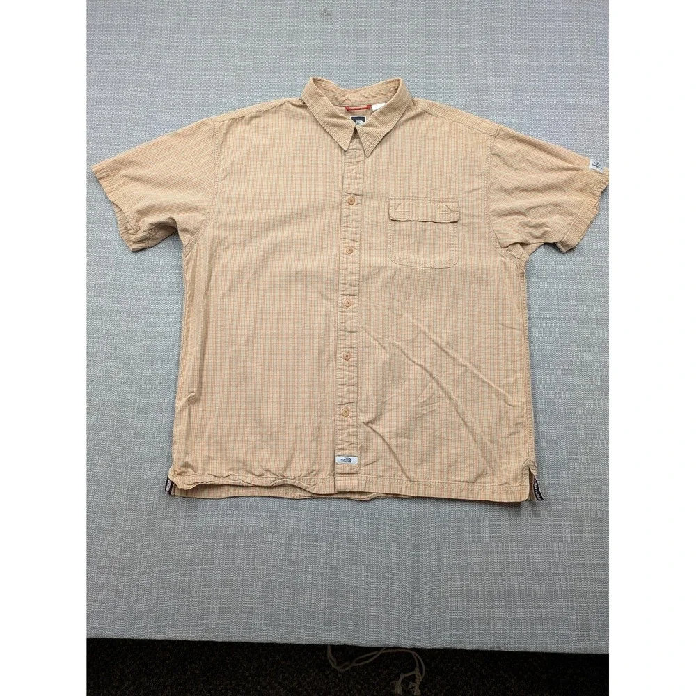 The North Face Shirt Mens 2XL Beige Check Short Sleeve Button Up Hiking Outdoor